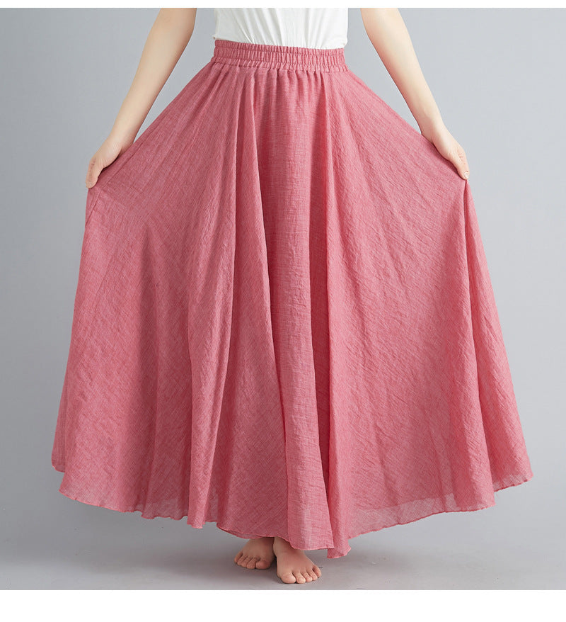 Mori Girl Art Plus Size Cotton And Linen Skirt Elastic Waist Linen A-line Skirt - ANIBEY