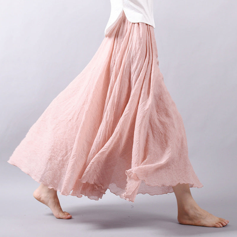 Mori Girl Art Plus Size Cotton And Linen Skirt Elastic Waist Linen A-line Skirt - ANIBEY