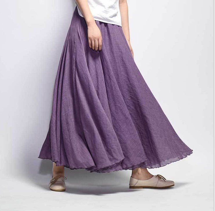 Mori Girl Art Plus Size Cotton And Linen Skirt Elastic Waist Linen A-line Skirt - ANIBEY