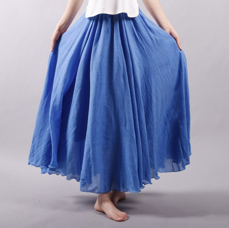 Mori Girl Art Plus Size Cotton And Linen Skirt Elastic Waist Linen A-line Skirt - ANIBEY