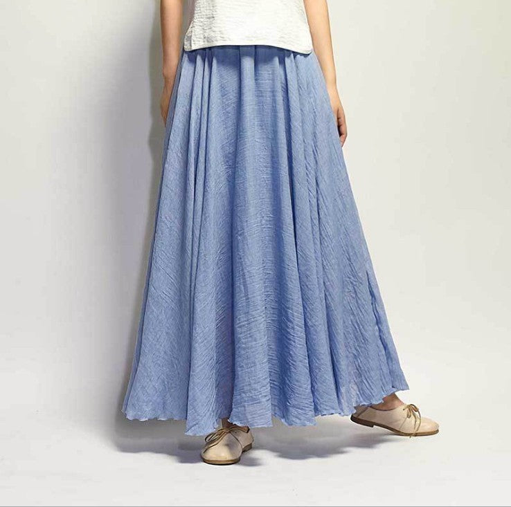 Mori Girl Art Plus Size Cotton And Linen Skirt Elastic Waist Linen A-line Skirt - ANIBEY