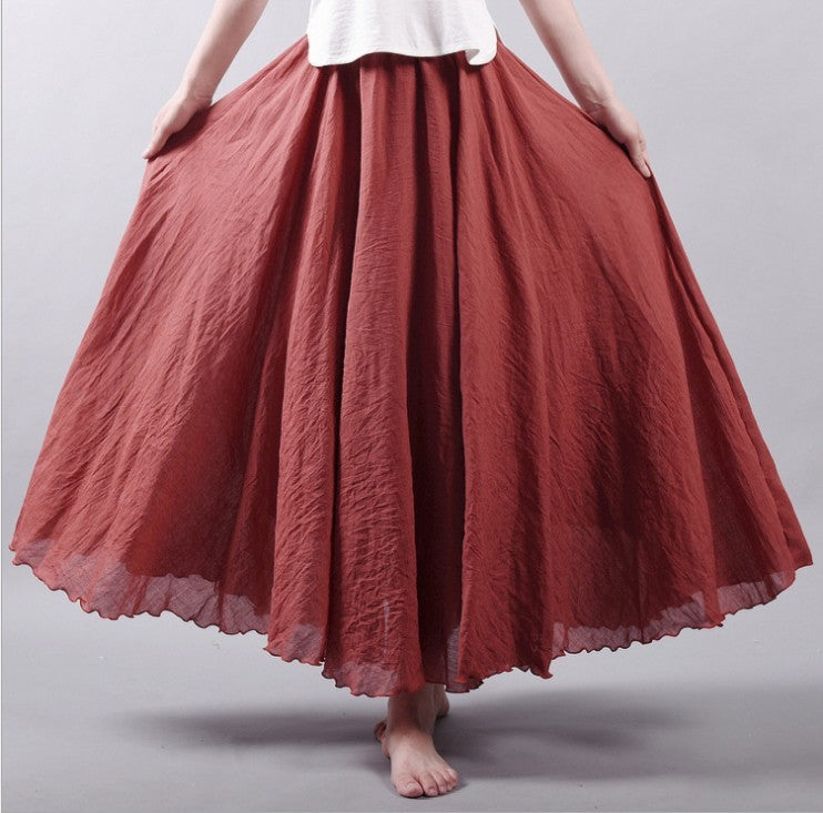Mori Girl Art Plus Size Cotton And Linen Skirt Elastic Waist Linen A-line Skirt - ANIBEY