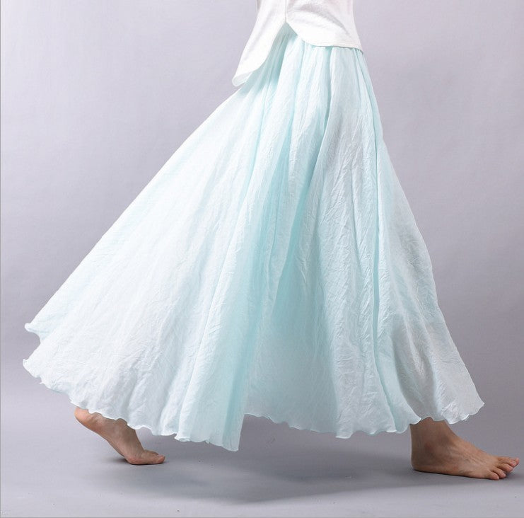 Mori Girl Art Plus Size Cotton And Linen Skirt Elastic Waist Linen A-line Skirt - ANIBEY
