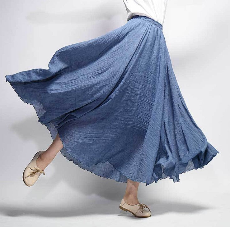 Mori Girl Art Plus Size Cotton And Linen Skirt Elastic Waist Linen A-line Skirt - ANIBEY