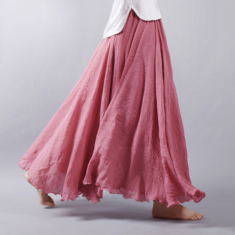 Mori Girl Art Plus Size Cotton And Linen Skirt Elastic Waist Linen A-line Skirt - ANIBEY