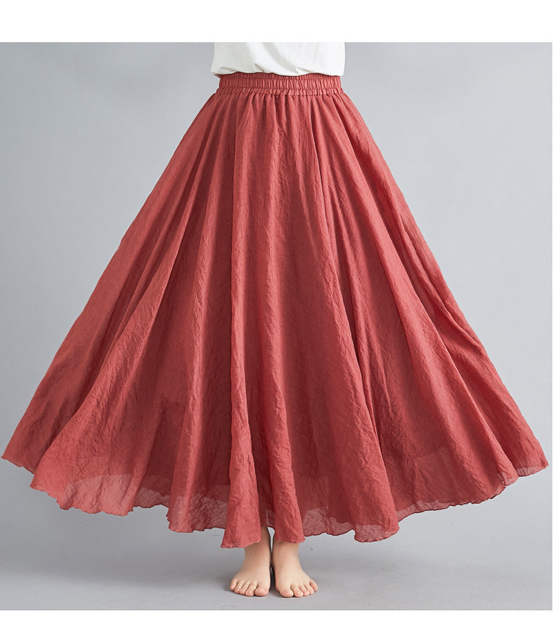Mori Girl Art Plus Size Cotton And Linen Skirt Elastic Waist Linen A-line Skirt - ANIBEY