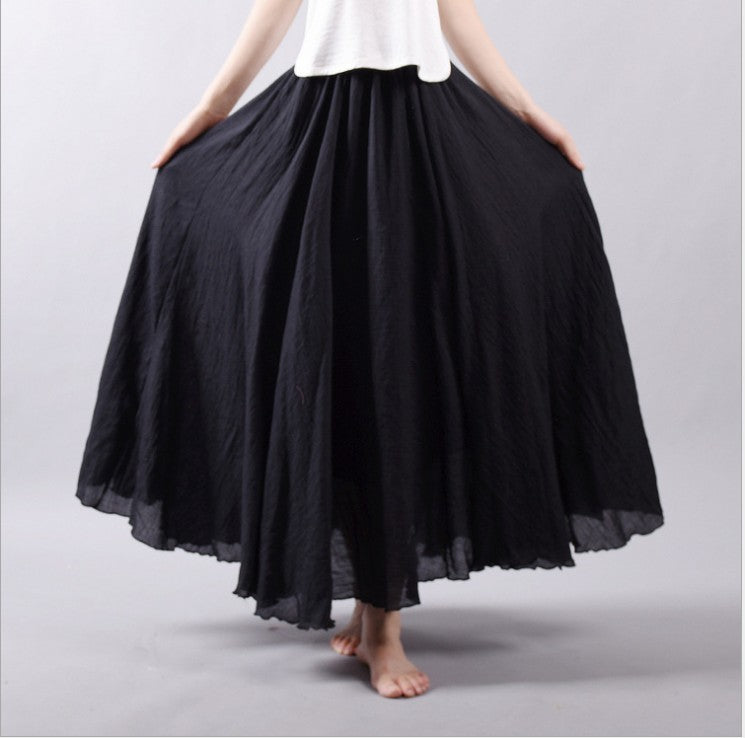 Mori Girl Art Plus Size Cotton And Linen Skirt Elastic Waist Linen A-line Skirt - ANIBEY