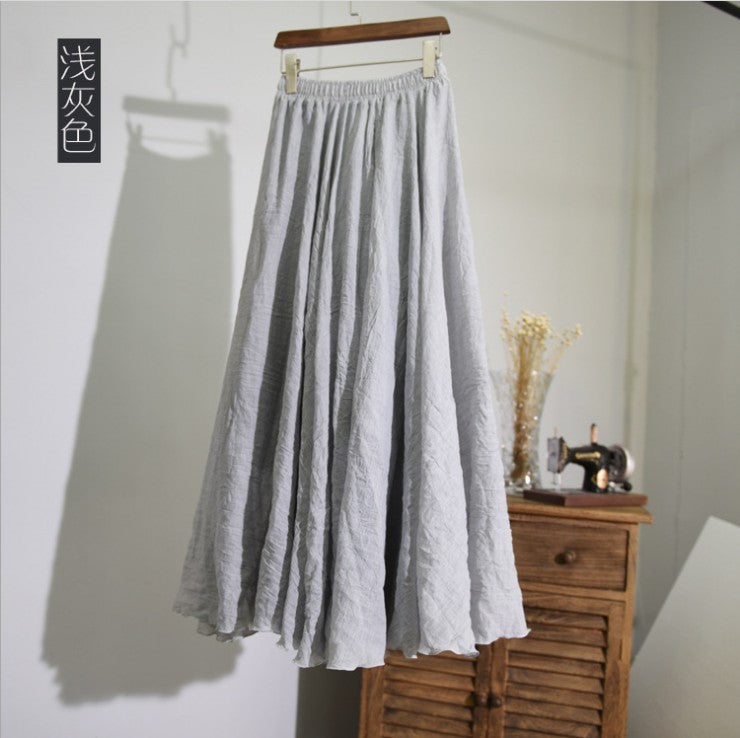 Mori Girl Art Plus Size Cotton And Linen Skirt Elastic Waist Linen A-line Skirt - ANIBEY