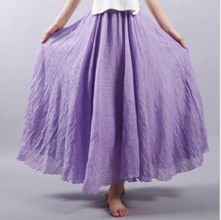 Mori Girl Art Plus Size Cotton And Linen Skirt Elastic Waist Linen A-line Skirt - ANIBEY