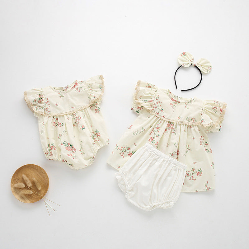 Baby Girls Princess Rompers Child Short Sleeves Lace Dress - ANIBEY