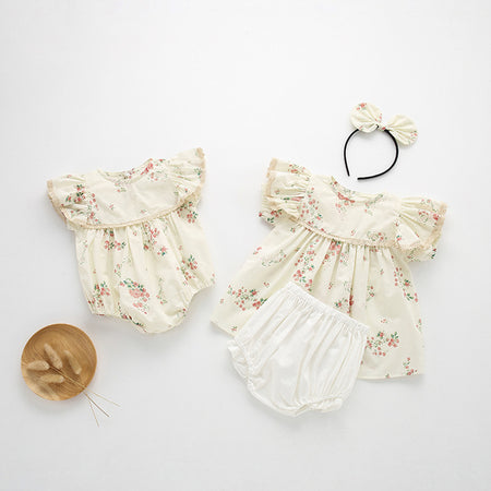 Baby Girls Princess Rompers Child Short Sleeves Lace Dress - ANIBEY