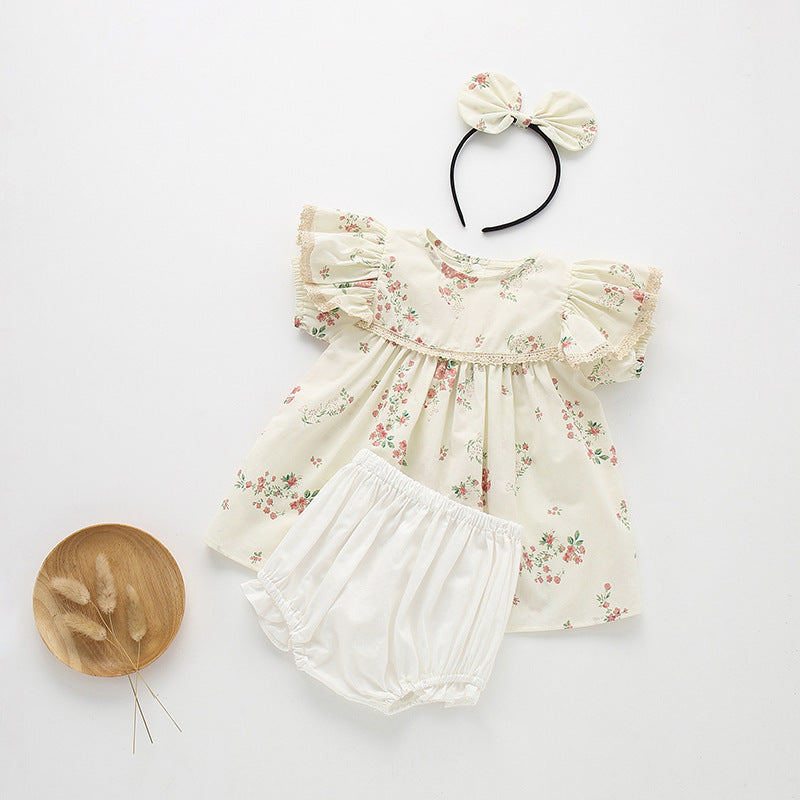 Baby Girls Princess Rompers Child Short Sleeves Lace Dress - ANIBEY