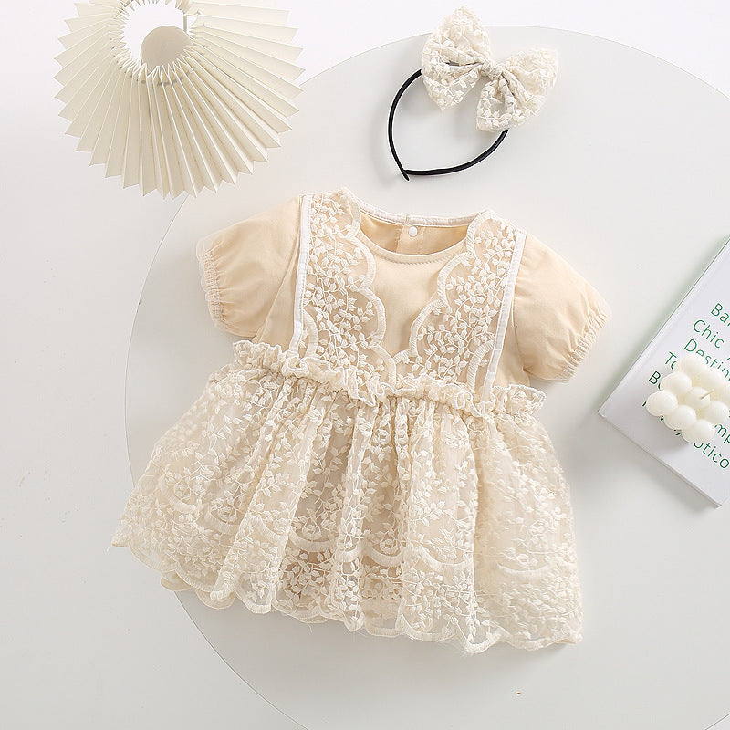 Baby Girls Princess Rompers Child Short Sleeves Lace Dress - ANIBEY