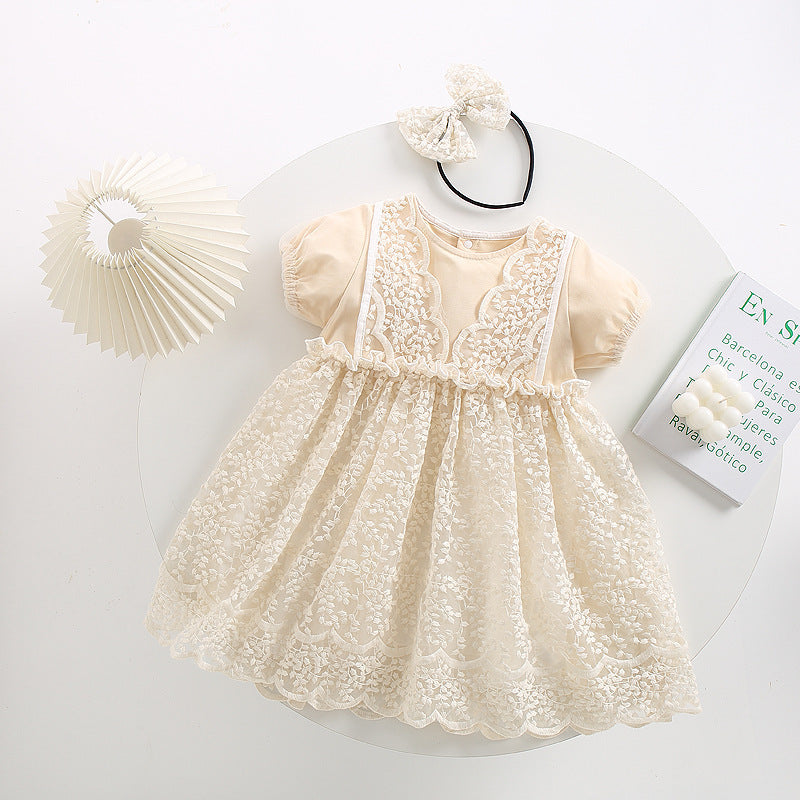 Baby Girls Princess Rompers Child Short Sleeves Lace Dress - ANIBEY
