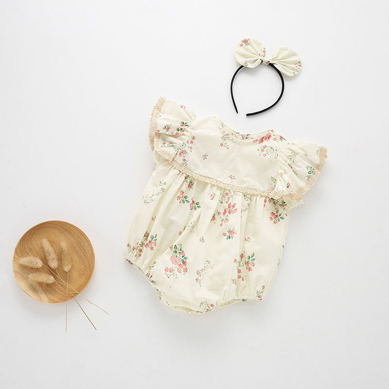 Baby Girls Princess Rompers Child Short Sleeves Lace Dress - ANIBEY