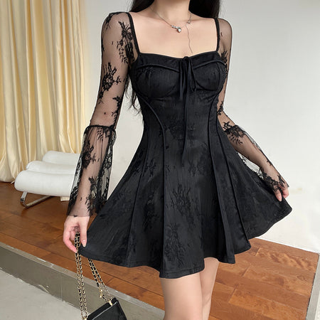 Autumn New Fashion Slim Lace Clock-Sole Length Sleeve Women's Dress - ANIBEY