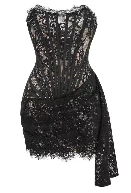 Women's White Laced Sleeveless Tube Dress - ANIBEY
