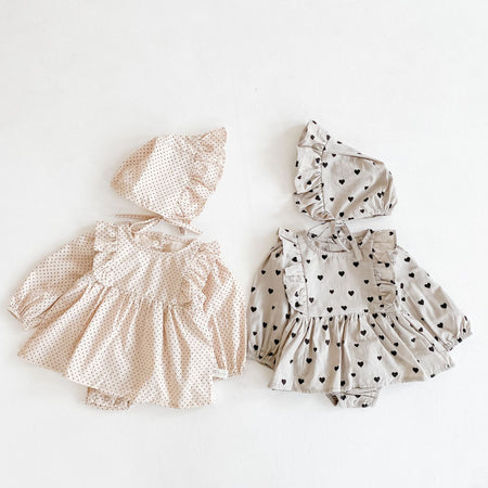 Autumn New Product Girl Baby Love Dress Long Sleeve Romper Baby Cotton One-Piece Climbing Clothes Free Hat - ANIBEY