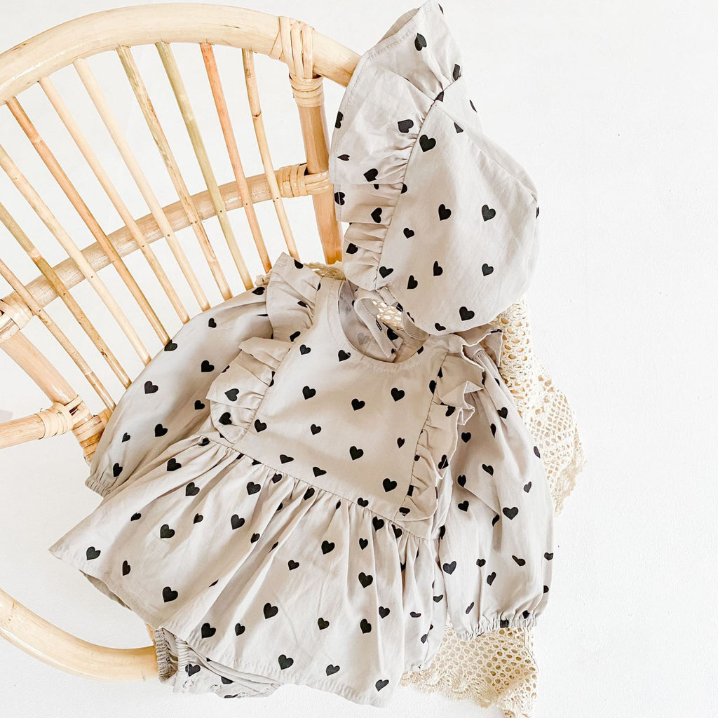 Autumn New Product Girl Baby Love Dress Long Sleeve Romper Baby Cotton One-Piece Climbing Clothes Free Hat - ANIBEY
