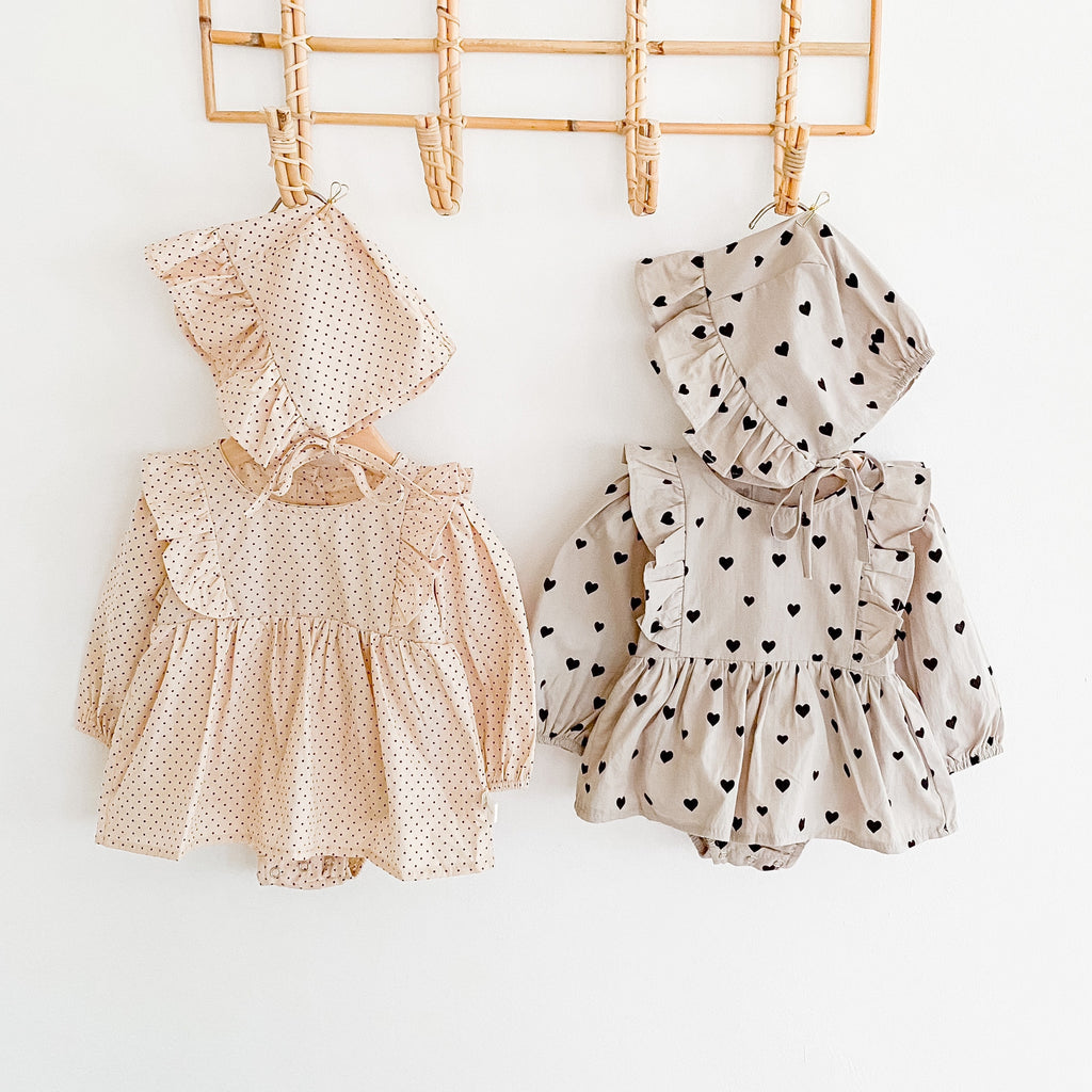 Autumn New Product Girl Baby Love Dress Long Sleeve Romper Baby Cotton One-Piece Climbing Clothes Free Hat - ANIBEY