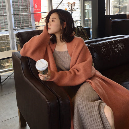 Sweater Loose Outer Lazy Wind Mid-length Knitted Cardigan Jacket - ANIBEY