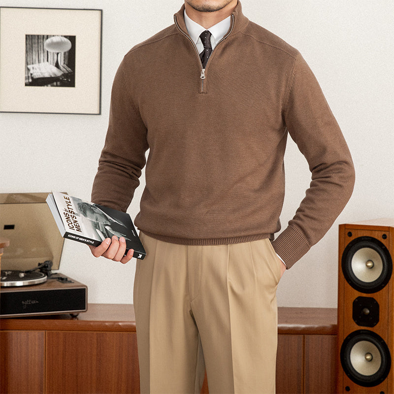 Commuter Slim-fit Stand-up Collar Zipper Wool Sweater - ANIBEY