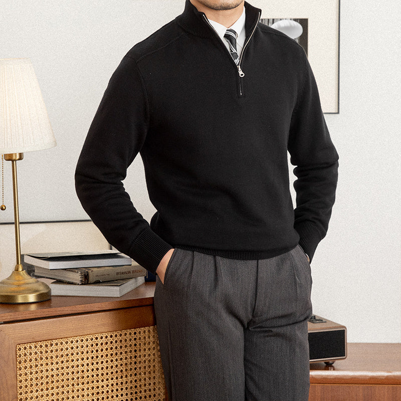Commuter Slim-fit Stand-up Collar Zipper Wool Sweater - ANIBEY
