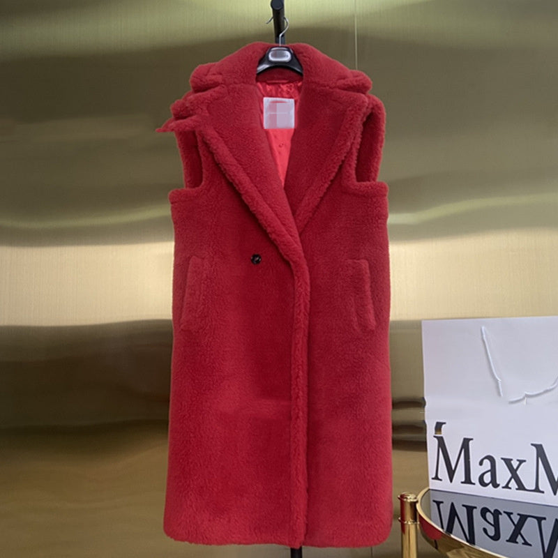 Women's Fur Long Profile Vest Jacket - ANIBEY