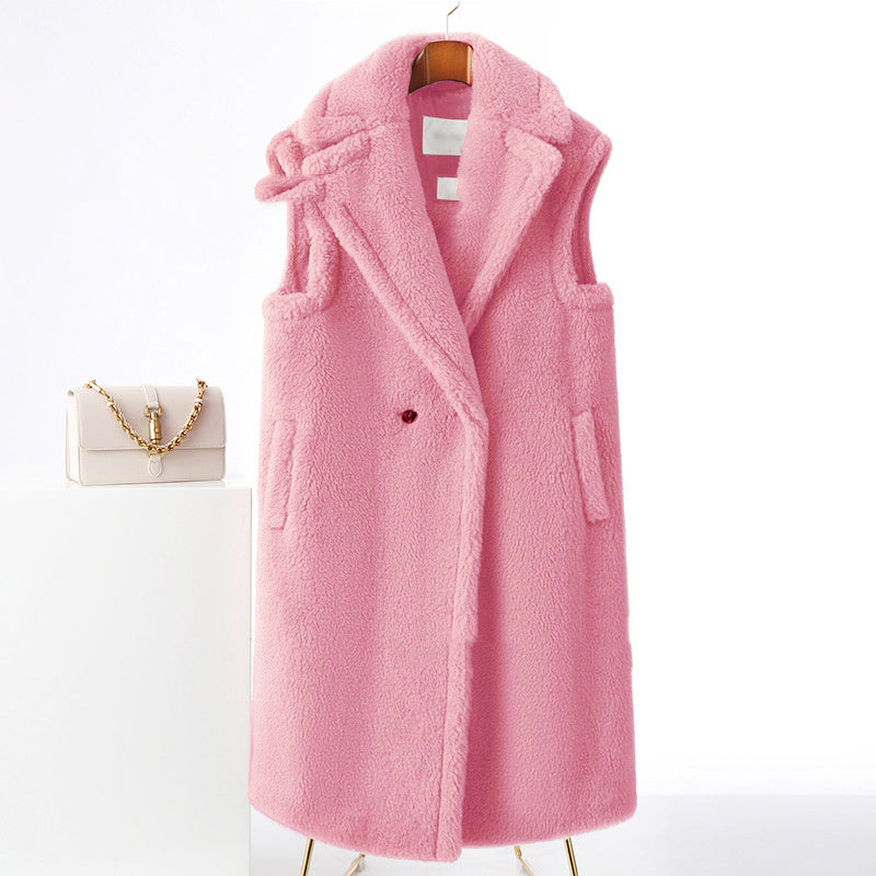 Women's Fur Long Profile Vest Jacket - ANIBEY
