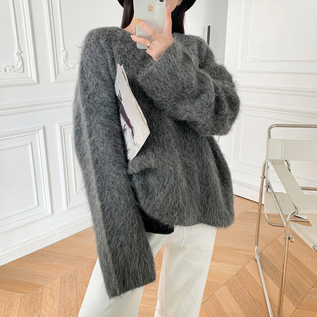 High-end Niche Alpaca Round Neck Wool Sweater - ANIBEY