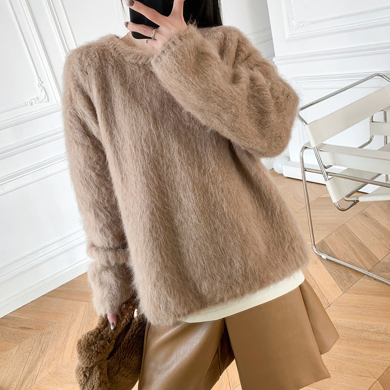 High-end Niche Alpaca Round Neck Wool Sweater - ANIBEY