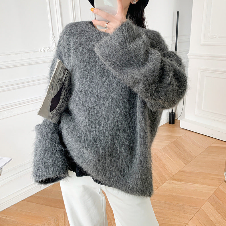 High-end Niche Alpaca Round Neck Wool Sweater - ANIBEY