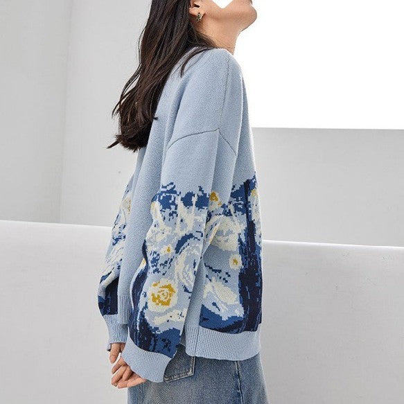 French Literary Retro Lazy Wind Van Gogh Knitted Sweater Women - ANIBEY