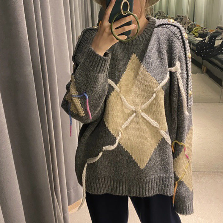 Women's Loose-fitting Outer Jacket With Rope Pullover Sweater - ANIBEY