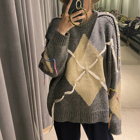 Women's Loose-fitting Outer Jacket With Rope Pullover Sweater - ANIBEY