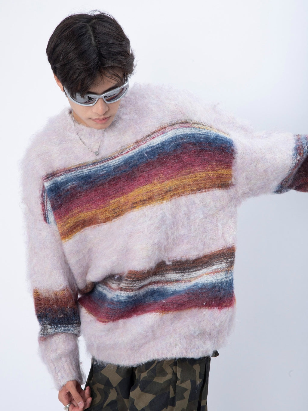 Hair And Stripes On A Thick Sweater Man - ANIBEY