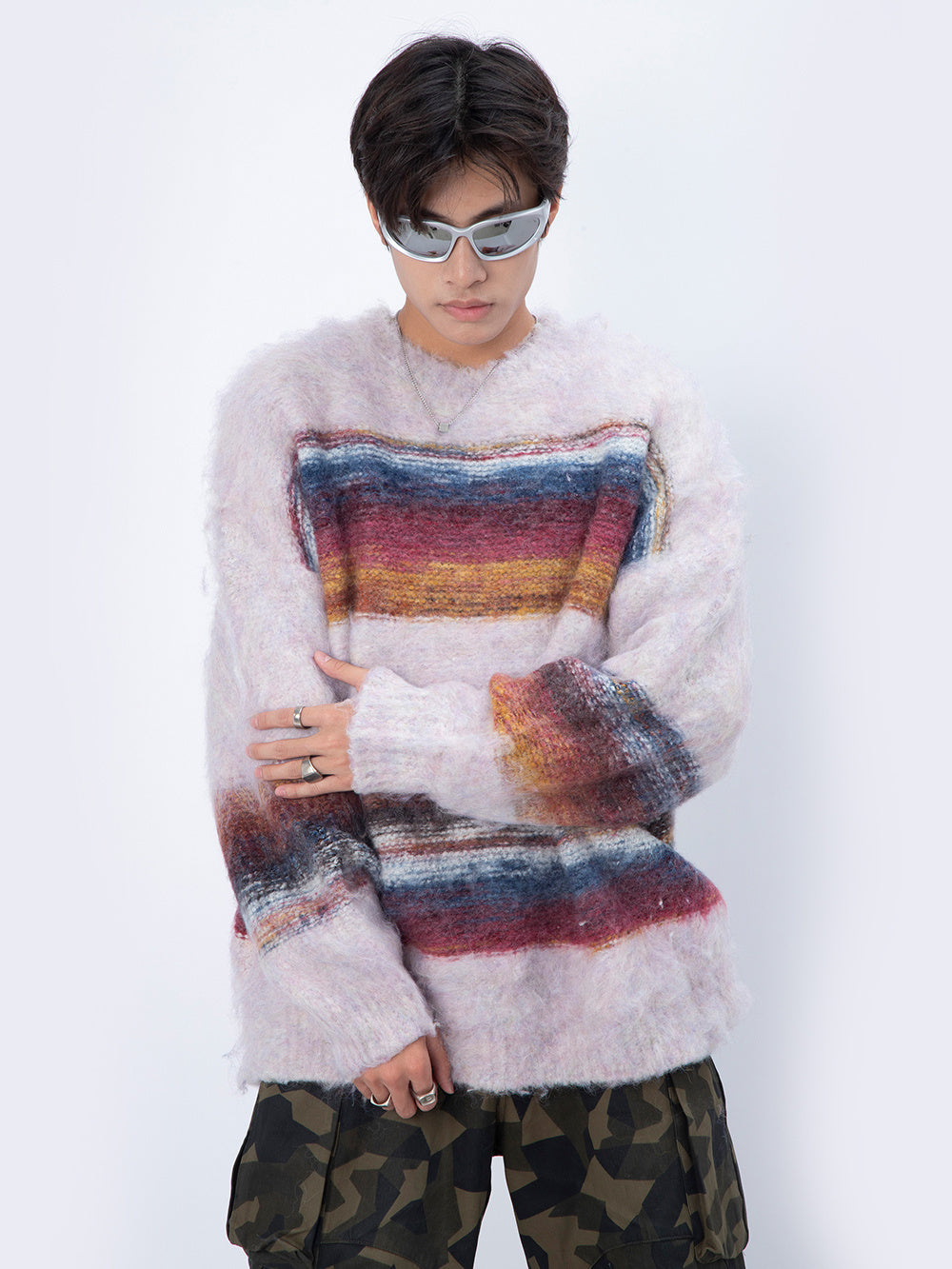 Hair And Stripes On A Thick Sweater Man - ANIBEY