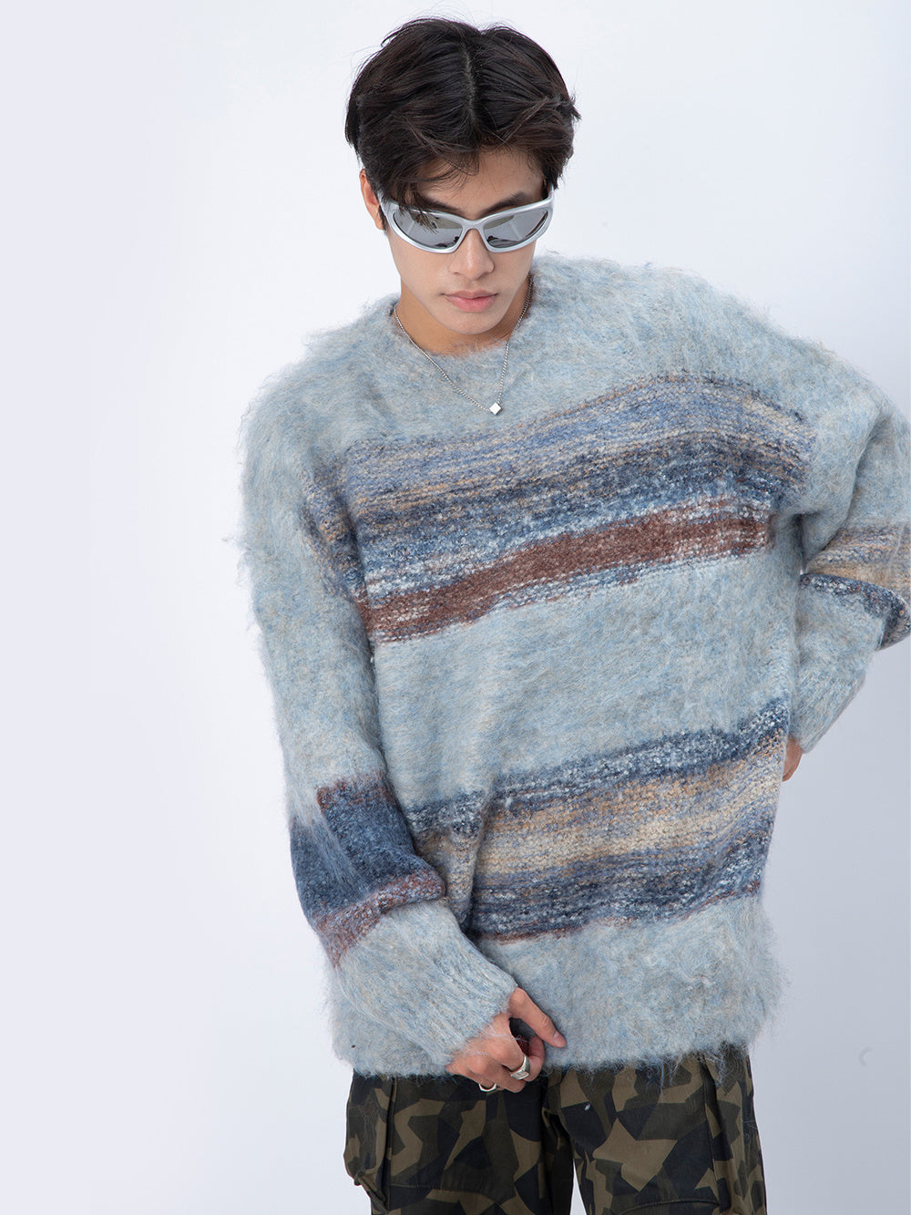 Hair And Stripes On A Thick Sweater Man - ANIBEY