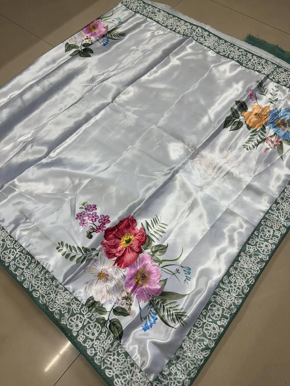 Madhuri Dixit Saree in Japan Satin With Digital Print and - ANIBEY