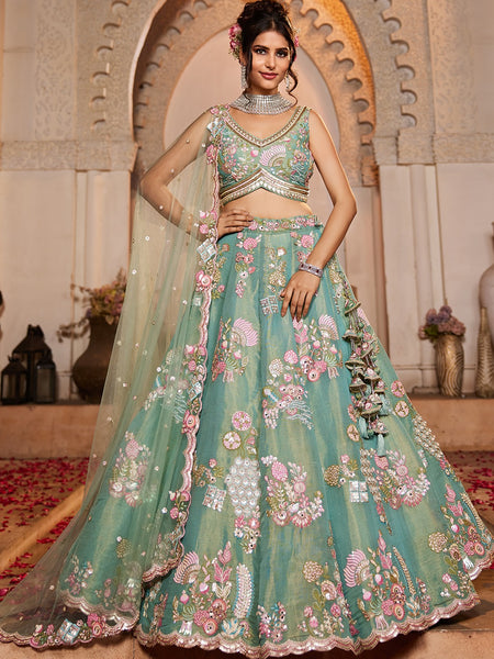 Buy panchhi Embroidered Organza Semi Stitched Leheng - ANIBEY