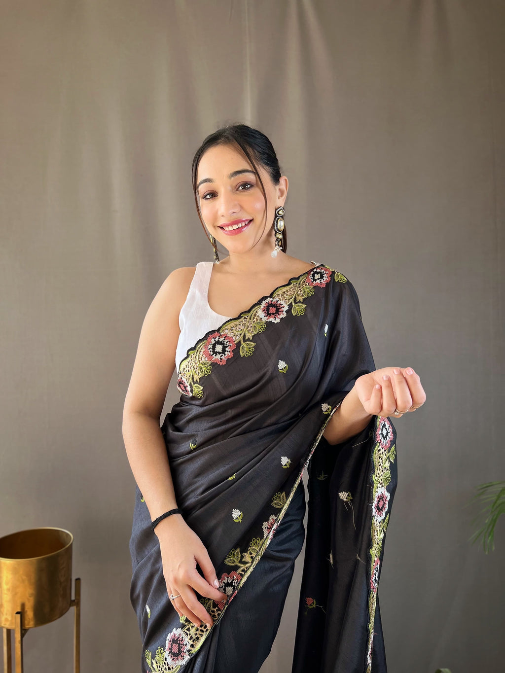 Sclout Women's Soft Silk Saree With Cut Boarder & Work Blouse Piece - ANIBEY