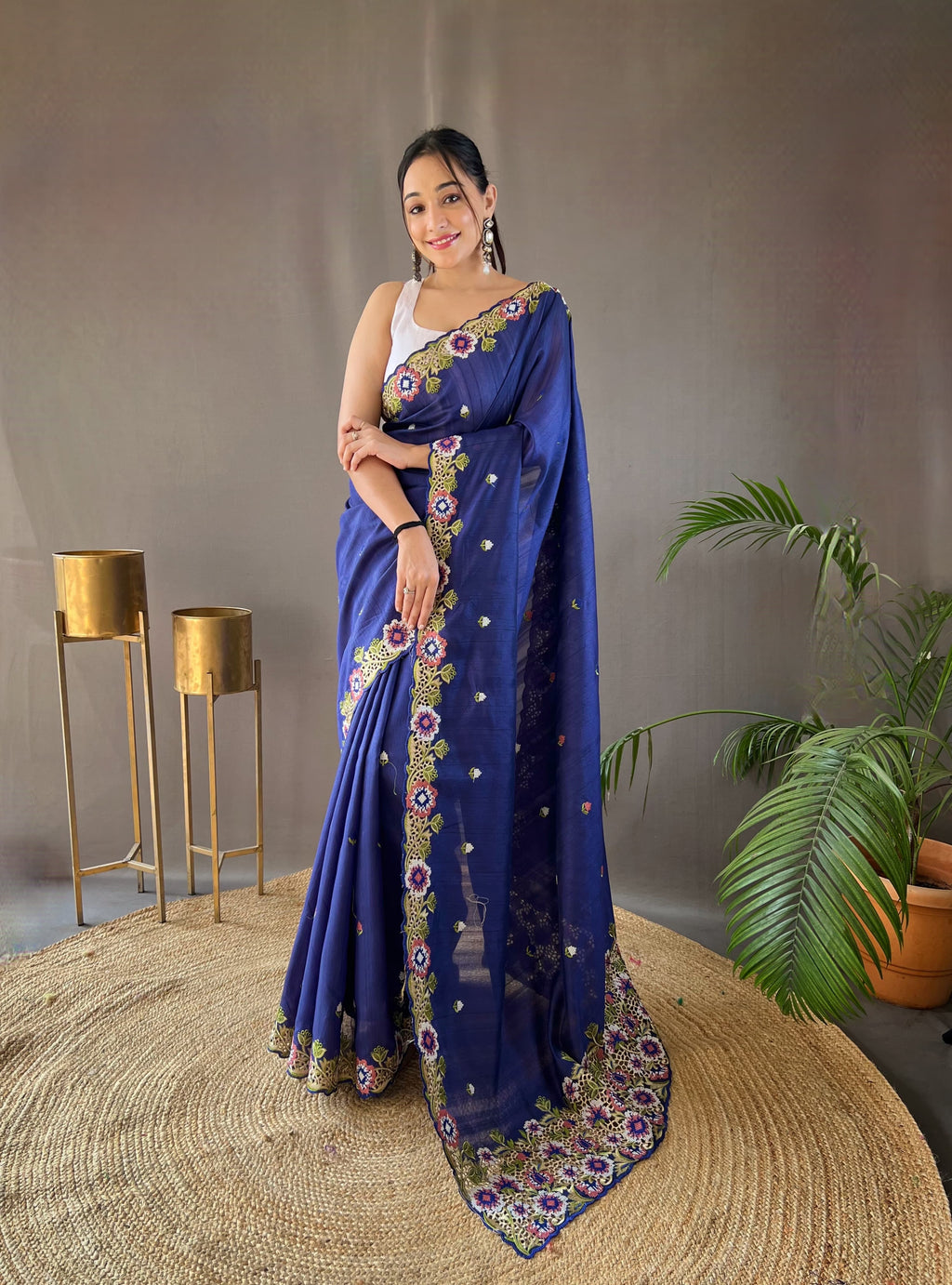 Sclout Women's Soft Silk Saree With Cut Boarder & Work Blouse Piece - ANIBEY