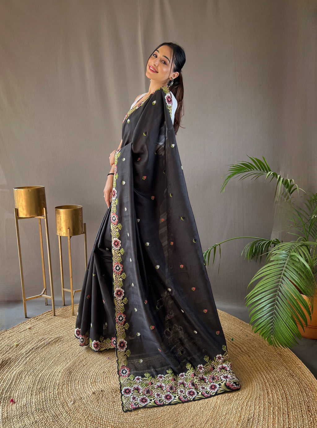 Sclout Women's Soft Silk Saree With Cut Boarder & Work Blouse Piece - ANIBEY