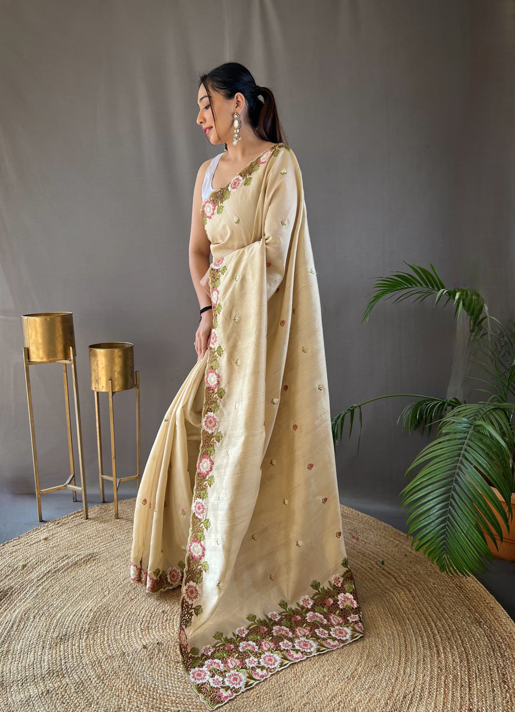 Sclout Women's Soft Silk Saree With Cut Boarder & Work Blouse Piece - ANIBEY