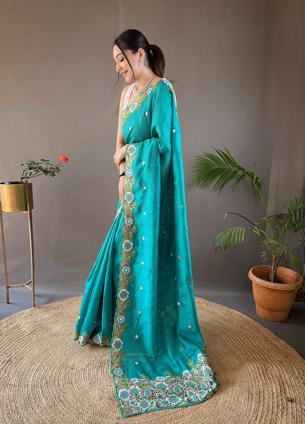 Sclout Women's Soft Silk Saree With Cut Boarder & Work Blouse Piece - ANIBEY