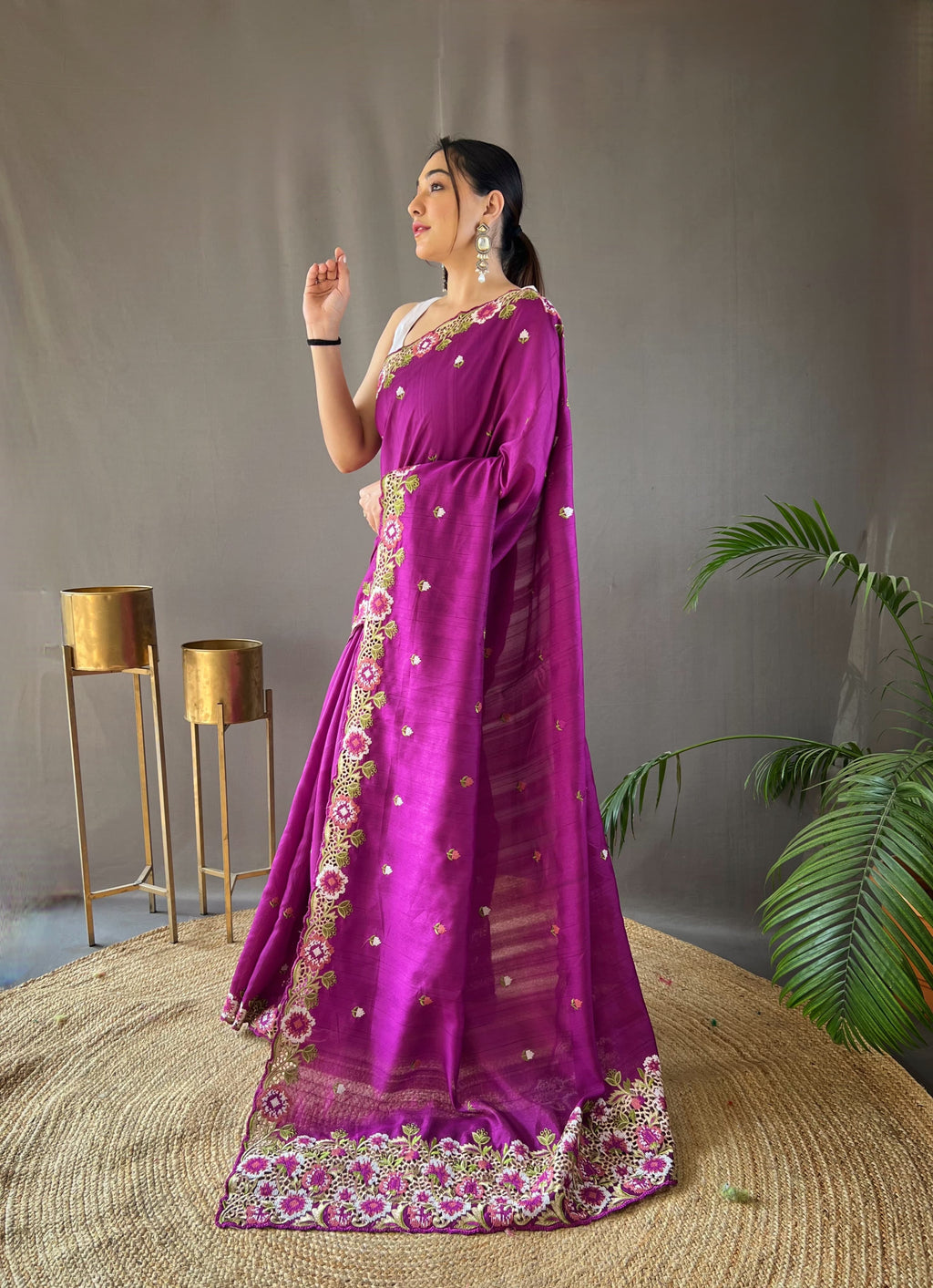 Sclout Women's Soft Silk Saree With Cut Boarder & Work Blouse Piece - ANIBEY