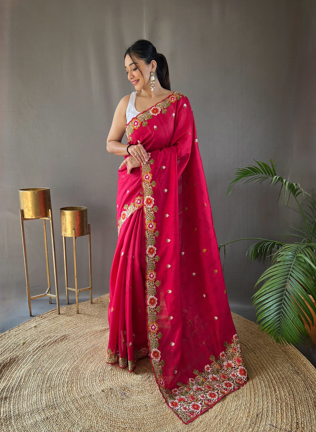 Sclout Women's Soft Silk Saree With Cut Boarder & Work Blouse Piece - ANIBEY