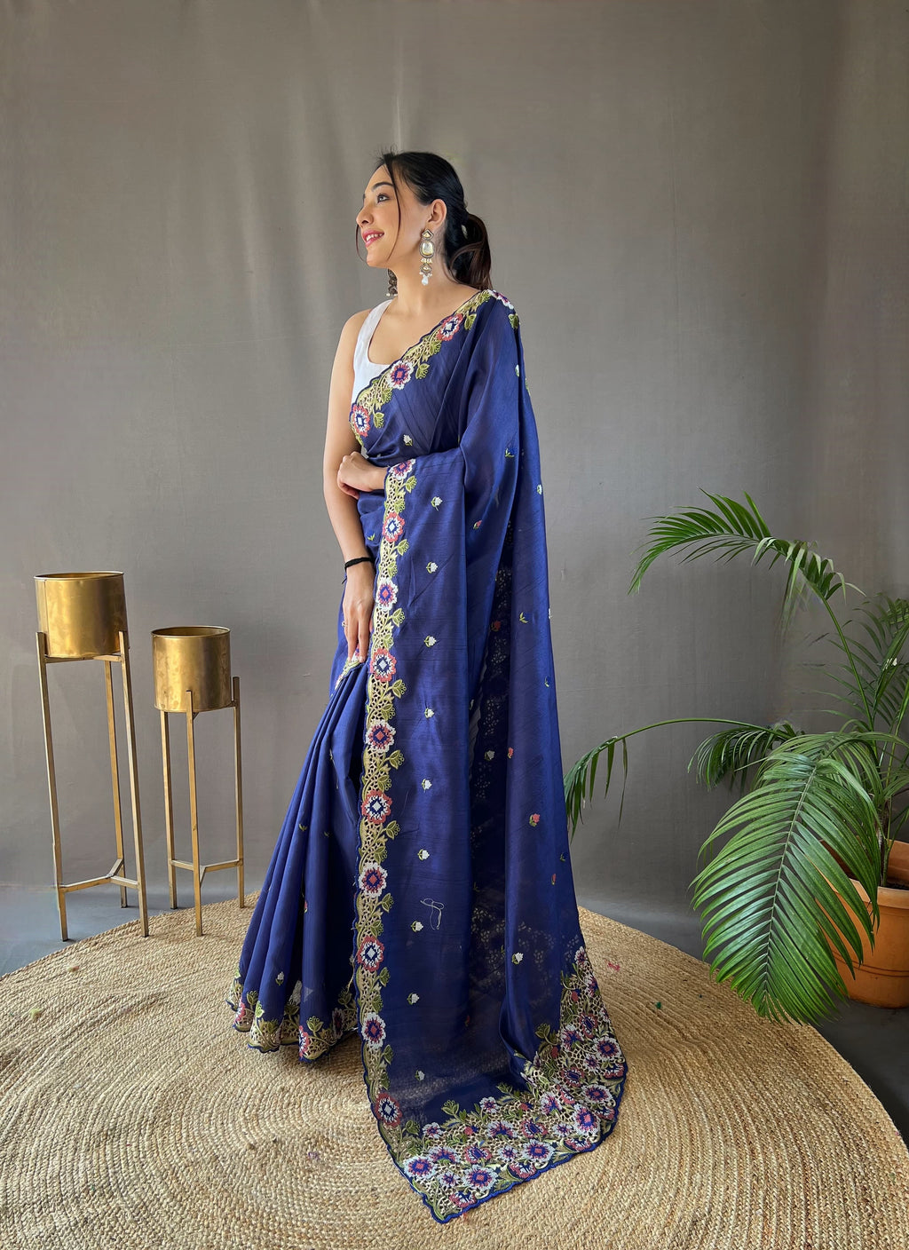 Sclout Women's Soft Silk Saree With Cut Boarder & Work Blouse Piece - ANIBEY