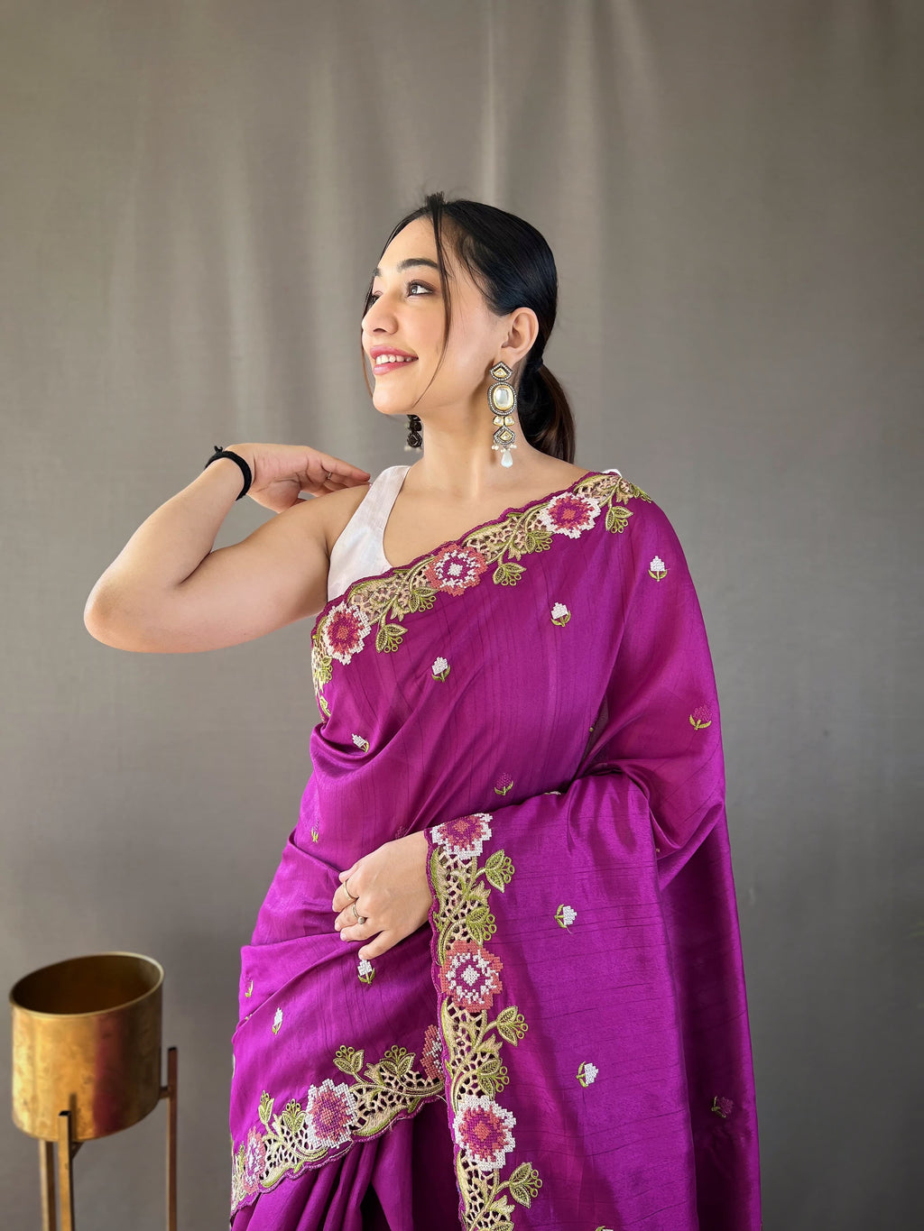 Sclout Women's Soft Silk Saree With Cut Boarder & Work Blouse Piece - ANIBEY