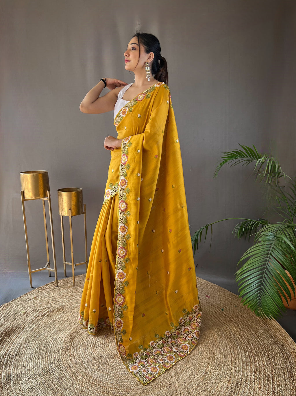 Sclout Women's Soft Silk Saree With Cut Boarder & Work Blouse Piece - ANIBEY